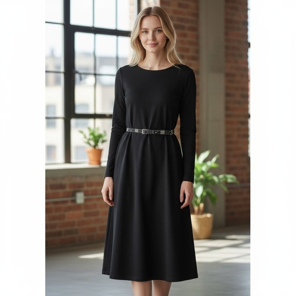 Isaac Mizrahi Dresses & Skirts - Isaac Mizrabi N.Y. Basic Black Sheath Dress 100% Cotton With Belt Easy Wear S.